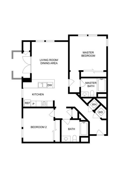 Floor plan for 2 beds, 2 baths, 1115 sqft